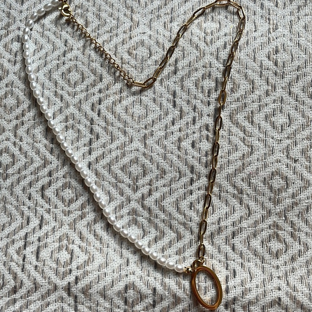 Slide Jewels Two Toned Gold and Pearl‎ Necklace